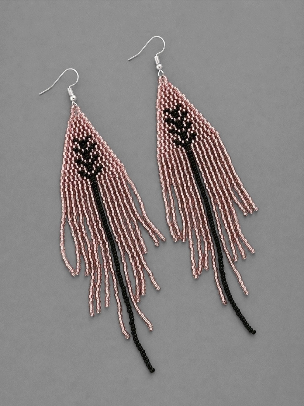 Handmade Old Rose Boho Fringe Beaded Earrings - Translucent Pink